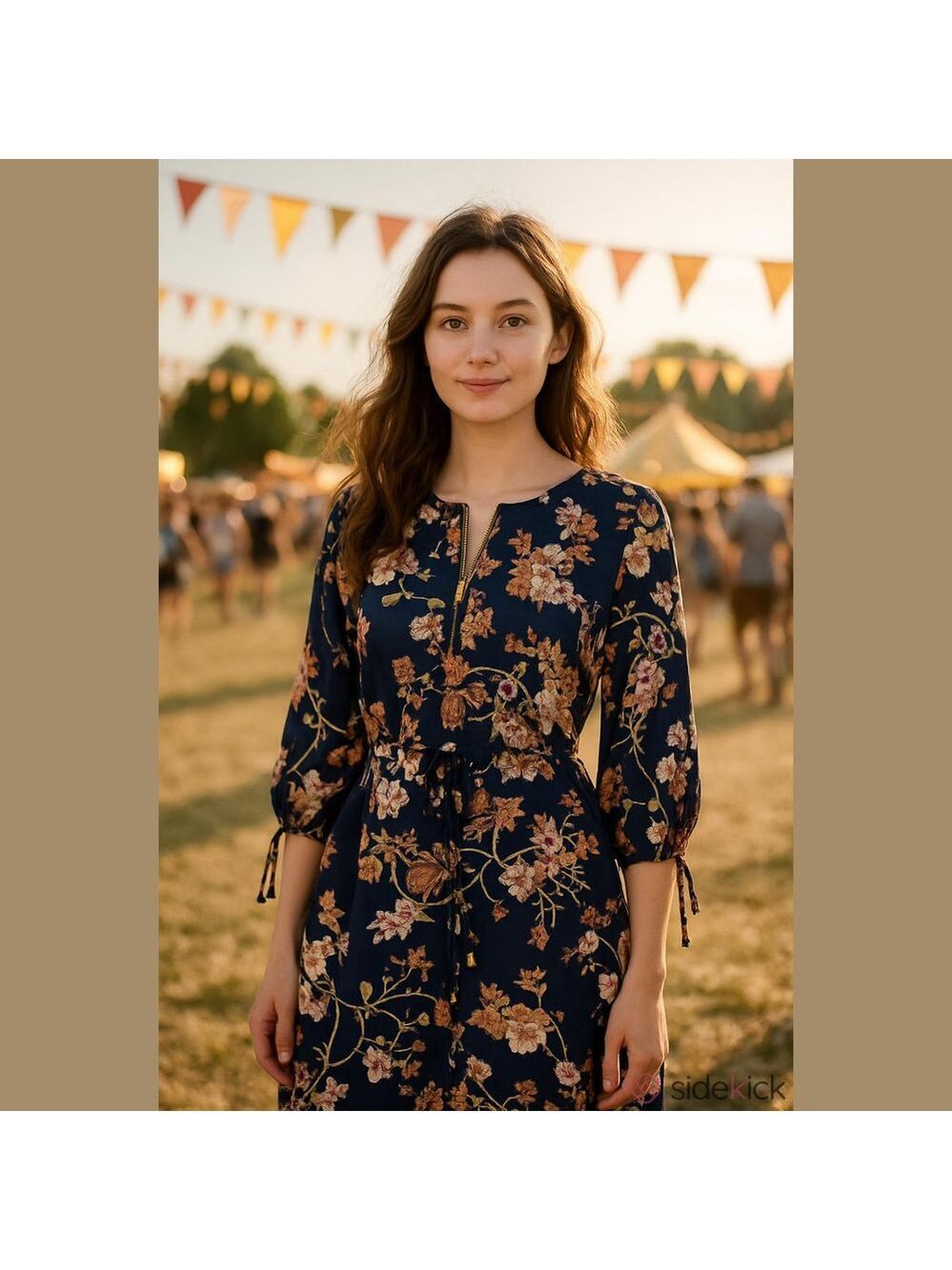 Floral Navy Dress/Long top with Pink and White Accents